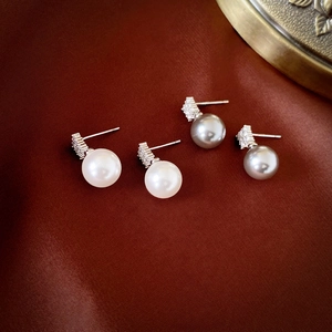 Geometric Faux Artificial Pearl Stud Earrings With Cubic Zirconia Copper Elegant Minimalist Jewelry For Women 925 Sterling Silver Earring Post