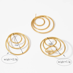 Golden 41mm stainless steel multi-loop spiral earrings and ring set in polished finish