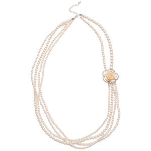Elegant multi-strand pearl necklace with rhinestone flower in French vintage style