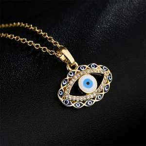 Vergoldete 18K Messing Evil Eye Halskette mit blauem Emaille und funkelnden Zirkonien