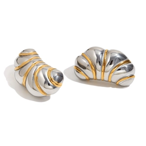 Boucles d'oreilles croissant bicolores créatives en acier inoxydable plaqué or 18 carats