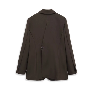 Women Blazer Polyester Single Button Lapel Casual Slim Fit Office Lady Elegant Long Sleeve Coffee Back Slit Detail