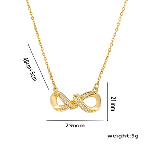 Golden infinity symbol necklace for women with sparkling small diamonds and 40+5cm chain