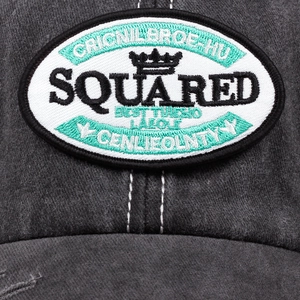 Dark grey washed cotton baseball cap with SQUARED crown embroidery and white stitching