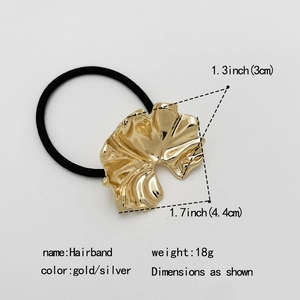 Punk style alloy flower hair tie with gold metallic leaf detail on high elastic band