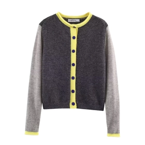 Women Knit Cardigan Sweater Color Block Crew Neck Button Down Long Sleeve Casual Acrylic Polyester Blend Chic Tops