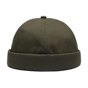 Bonnet docker minimaliste vert foncé sans bord en toile de coton pour un look élégant