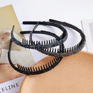 Sparkling rhinestone non-slip headbands set in black blue and silver with inner teeth