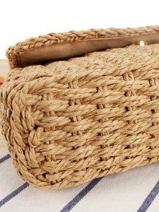 Handwoven straw crossbody bag with golden metal clasp for beach summer vacation