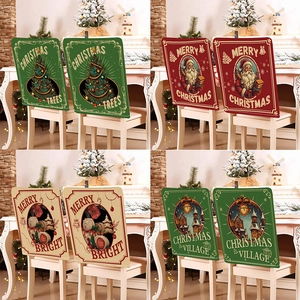 Christmas Chair Covers Linen Festive Dining Room Back Seat Protector Luxury Printed Decoration Holiday Home