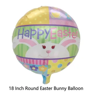 Detail of 18-inch Happy Easter bunny balloon with colorful stripes and floral patterns