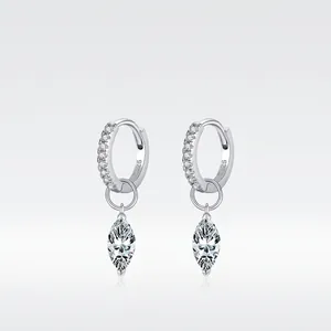 Marquise Cut Moissanite Hoop Drop Earrings With 925 Sterling Silver Earring Post Elegant Fine Jewelry For Women