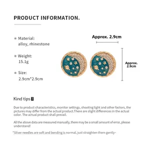 Detailed view of vintage star and moon planet earrings with dimensions and weight info