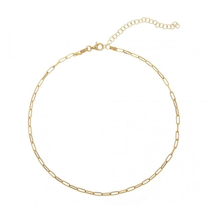 Minimalist gold paperclip chain necklace with lobster clasp and adjustable link extension