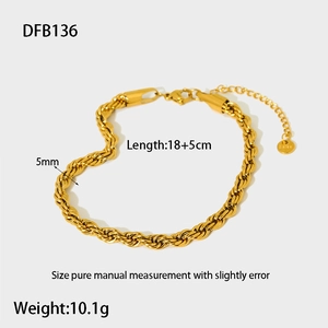 Detailed view of 5mm gold plated stainless steel rope chain bracelet with 5cm extender