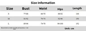 Detailed size chart for the sleeveless slim fit long dress with split hem for women
