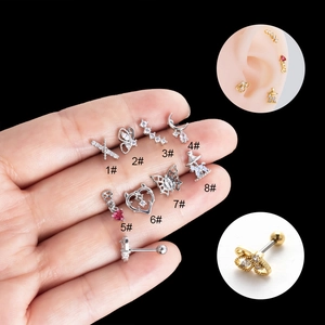 Stainless steel stud earring set with moon heart and butterfly zircon designs
