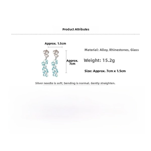 Spécifications de taille pour boucles d'oreilles cristal bleu montrant longueur et poids