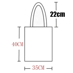 Dimensions guide for unicorn canvas tote bag showing 35cm width and 40cm height