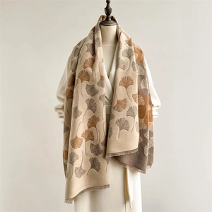 Women Long Imitation Cashmere Scarf Ginkgo Leaf Pattern Jacquard Thick Warm Shawl With Tassels Versatile Autumn Winter Wrap