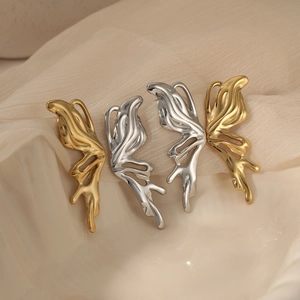 Eleganti orecchini in acciaio inossidabile oro e argento a forma di ala di farfalla
