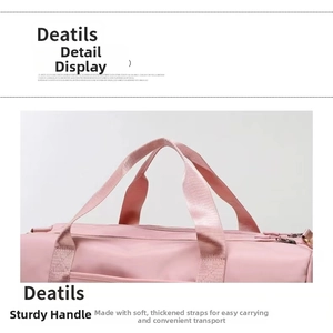 Detail of soft thickened webbing handle with reinforced stitching on pink yoga bag