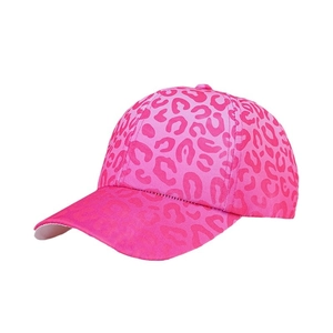 Stylish pink leopard print baseball cap for kids with curved brim on white background