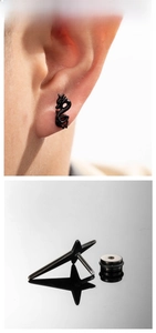 Détails de boucles d'oreilles clous pour hommes en acier inoxydable noir, dragon et étoile
