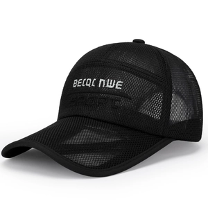 Schwarze atmungsaktive Mesh-Baseballkappe mit BECOL NWE Stickerei für Sommer-Angelsport