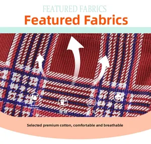Close-up of red and blue checkered combed cotton fabric with ribbed texture for kids