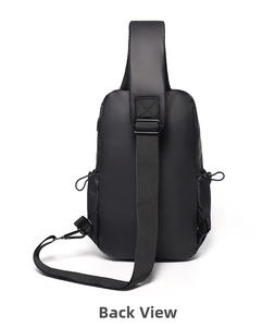 Breathable mesh padding and reinforced wide strap on black waterproof crossbody chest bag