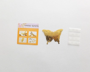 3D hollow gold butterfly wall stickers kit with adhesive dots and instruction card