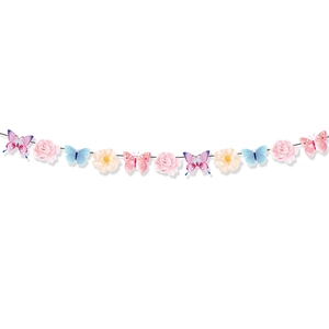 Pink and blue paper butterfly floral banner garland for 2025 spring birthday party decor