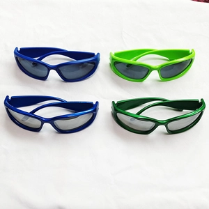 Punk wraparound sports sunglasses in blue and green for outdoor cycling and street style