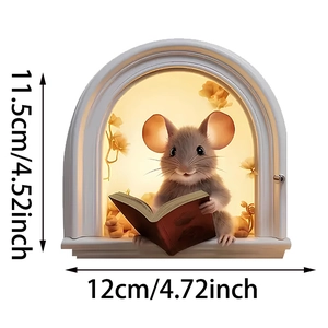 3D cartoon mouse reading in arch wall sticker for home decoration, size 12x11.5cm
