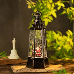 Lanterna a forma di faro di Natale vintage in bronzo con Babbo Natale e luce LED