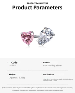 Détail d'une bague en argent 925 avec cœur rose et oxyde de zirconium 8A en forme de goutte