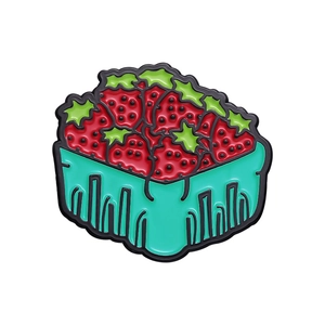 Épinglette en émail panier de fraises en alliage de zinc aux couleurs rouge et vert vif