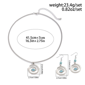 Detail view showing dimensions of vintage necklace and earring set with turquoise beads
