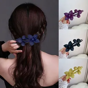 Elegant matte flower hair clips with rhinestones in four colors for women's updos