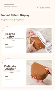Brown semi-circular jewelry box with multi-layer storage and transparent waterproof bag