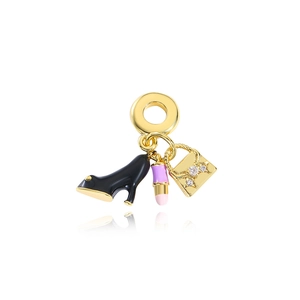 Golden charm with black high heels, lipstick and handbag charms for jewelry making