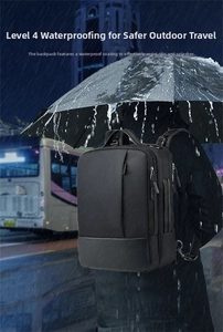 Waterproof business laptop backpack with 4-level water resistance and side handle