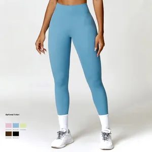 Legging de yoga bleu ciel sans couture à taille haute avec contrôle du ventre et galbant
