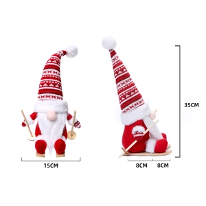 Detailed dimensions of a 35cm tall Christmas skiing gnome doll with red and white knit fabric