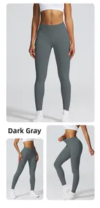Détail du legging de yoga taille haute sans couture gris foncé avec tricot respirant