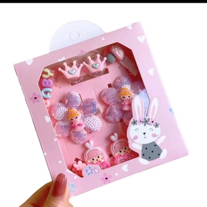 Mädchen Haarschmuck Geschenkset mit Krone, Blume und Hasenhaarspangen in rosa Box
