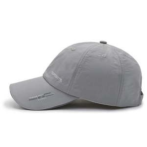Dark grey quick-dry sports baseball cap with breathable fabric and reflective details