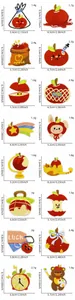 Detailed size specifications for red apple cartoon embroidered patches in various dimensions