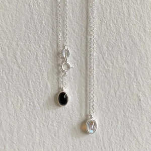 Minimalist 925 sterling silver chain necklace with oval rainbow cubic zirconia pendant